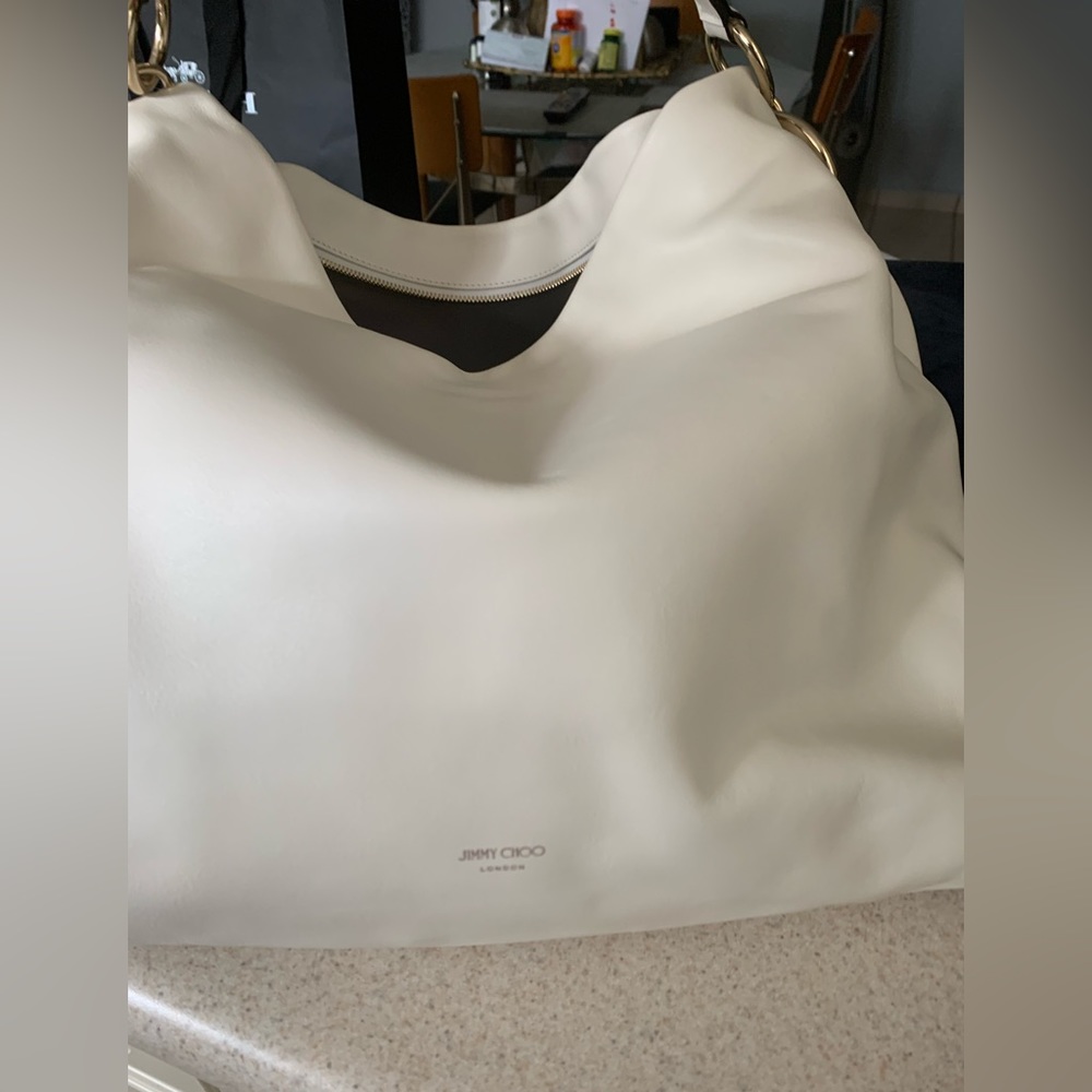 Jimmy Choo white ivory hobo leather w Gold Hardware Shoulder Bag